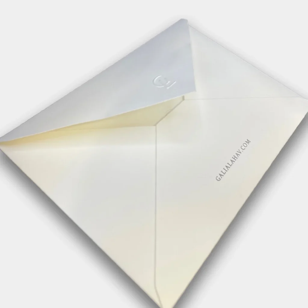 Cream envelope with Galia Lahav logo and website