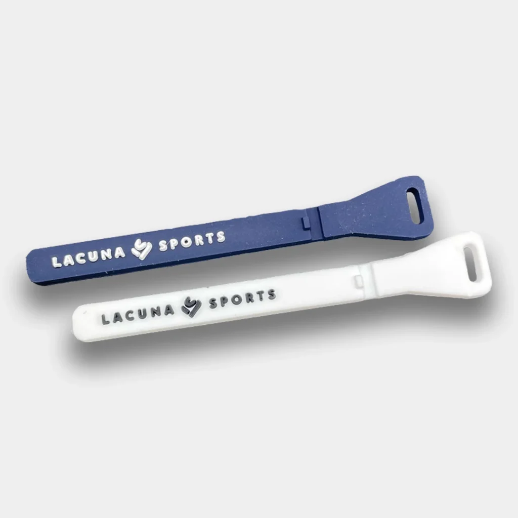 Blue and white zip pullers with Lacuna Sports logo