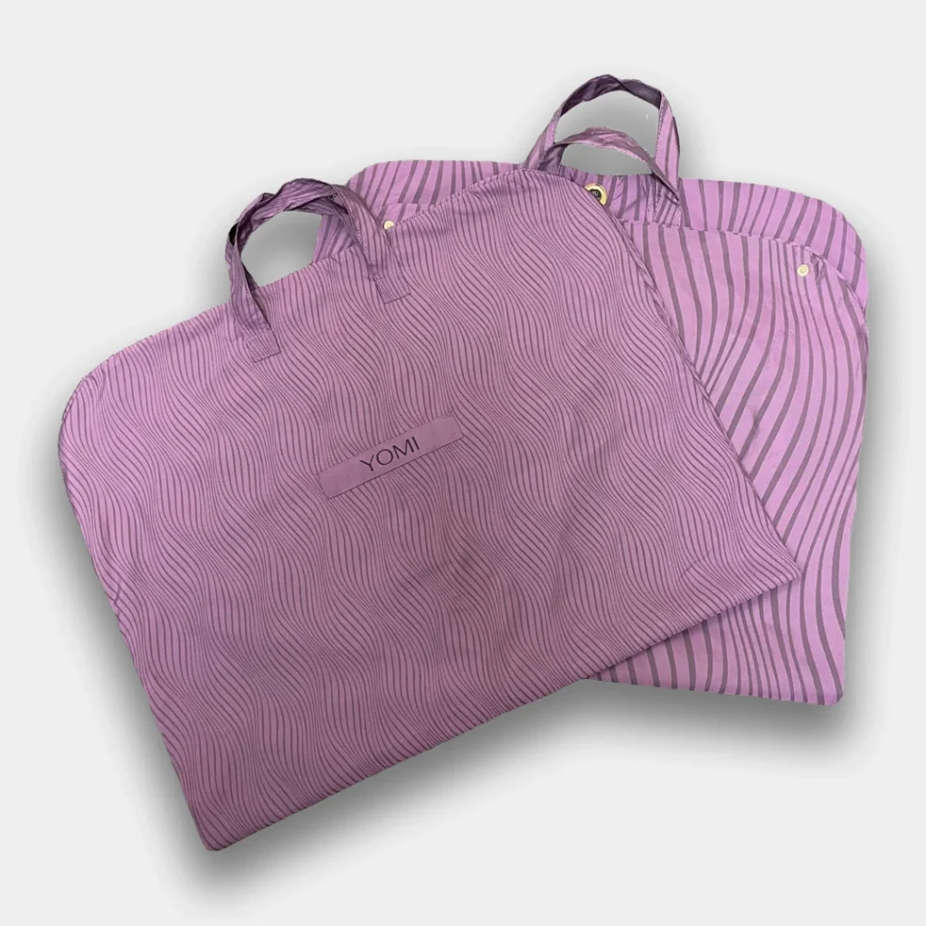 Purple suit covers with the Yomi logo on the front